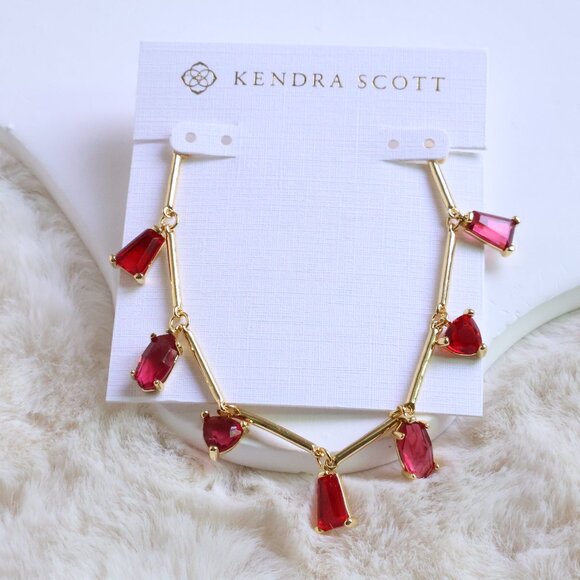 Elegant Gold Necklace with Red Gemstones Stylish Jewelry Comes with Dust Bag - Picture 1 of 2